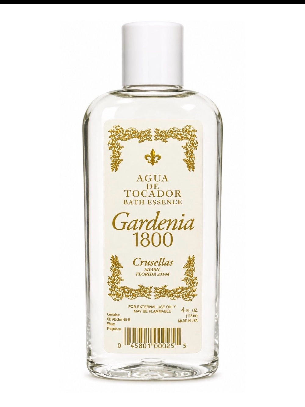 Agua de Tocador Gardenia 1800 Bath Essence - White & Gold Bottle